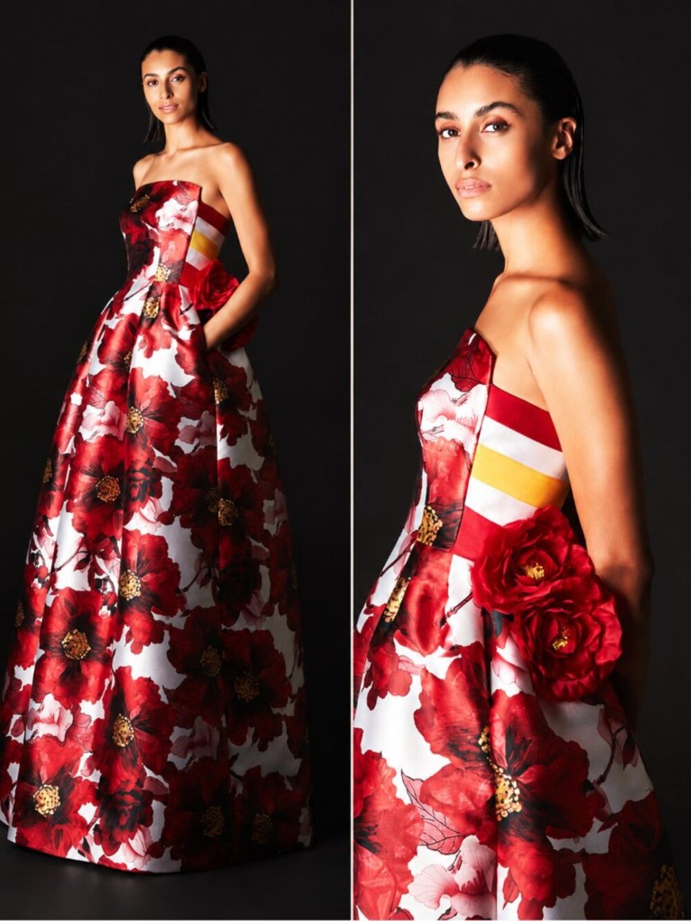 Wayne Clark S/S 2019 Runway Floral Fantasy Strapless Gown Ballgown Red Poppy